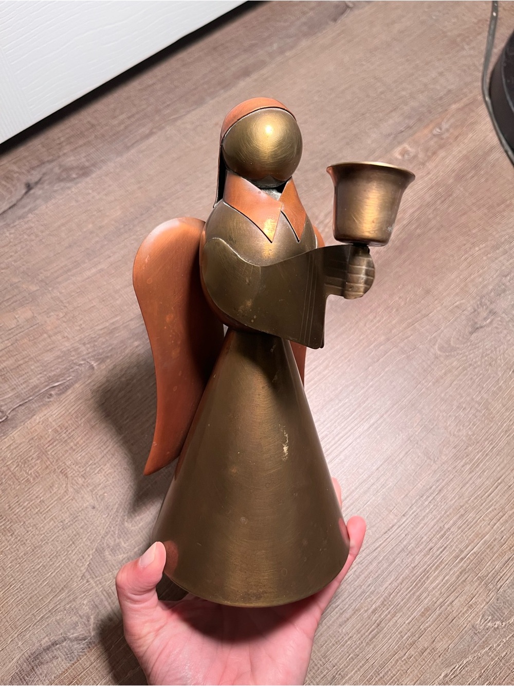 VTG copper brass angel wings figure candle holder holy religious decor